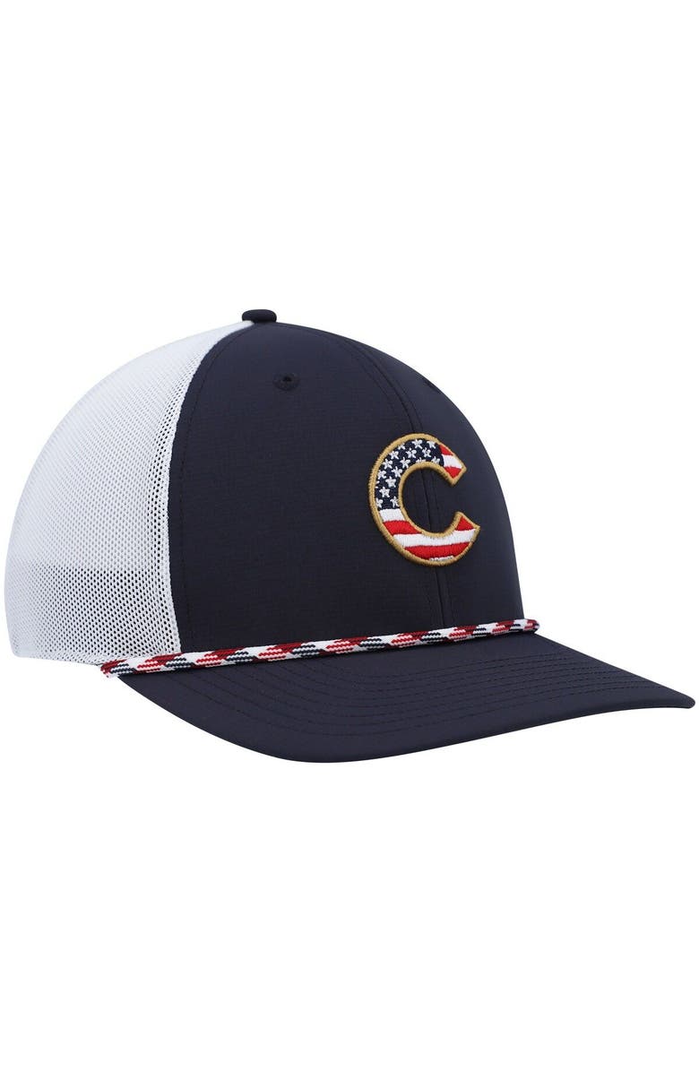 '47 Men's '47 Navy/White Chicago Cubs Flag Fill Trucker Snapback Hat, Alternate, color, 
