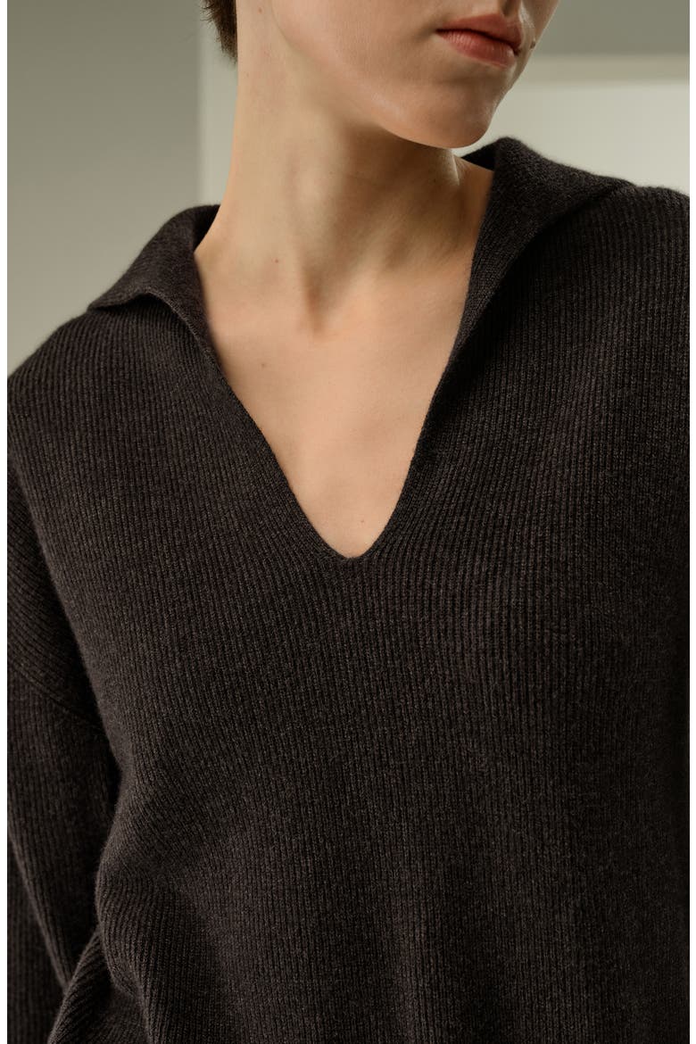 Women's Ribbed Cashmere Polo Sweater, Alternate, color, Thunder