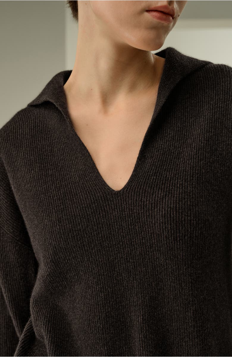 Lilysilk Women's Ribbed Cashmere Polo Sweater, Alternate, color, Thunder