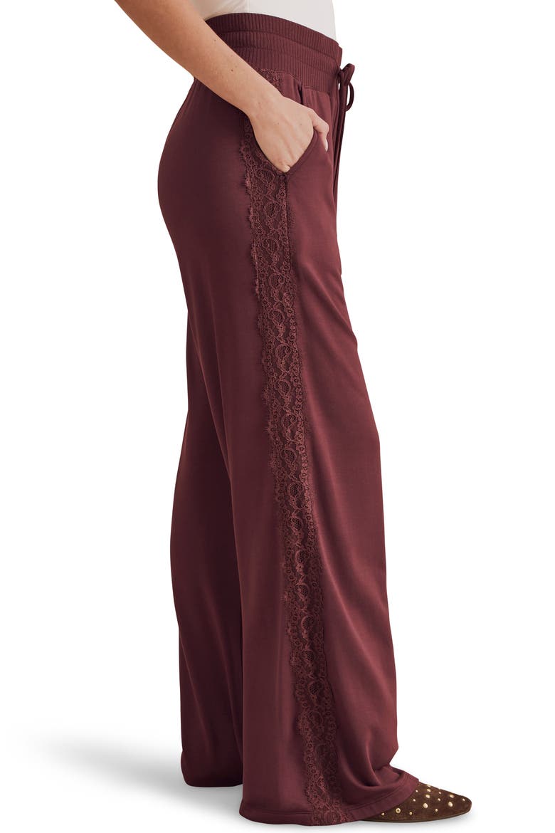 Lace Trim Drawstring Pants, Alternate, color, MERLOT BURGUNDY