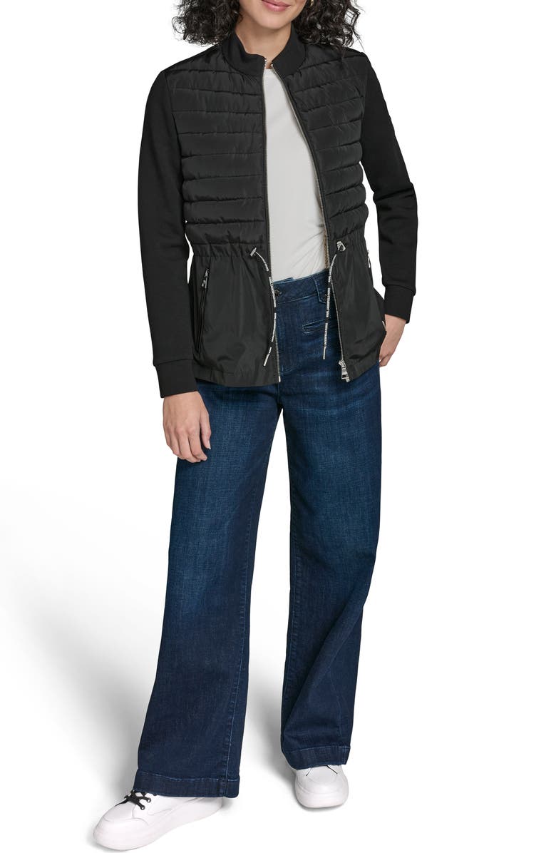 KARL LAGERFELD Mixed Media Packable Jacket, Alternate, color, Black