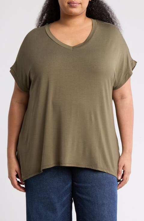 V-Neck Cap Sleeve Top (Plus Size)