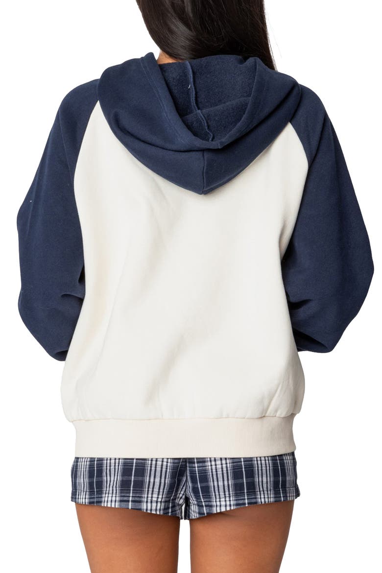Bow Embroidery Oversize Colorblock Hoodie, Alternate, color, NAVY-AND-CREAM