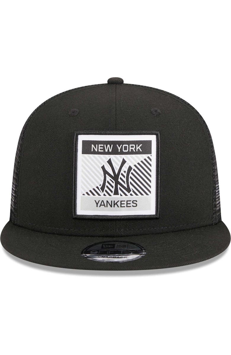 New Era Men's New Era Black New York Yankees Scratch Squared Trucker 9FIFTY Snapback Hat, Alternate, color,