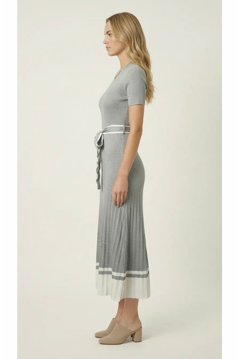 Ribbed Knit Tie Waist Midi Dress, Alternate, color, Heather Grey