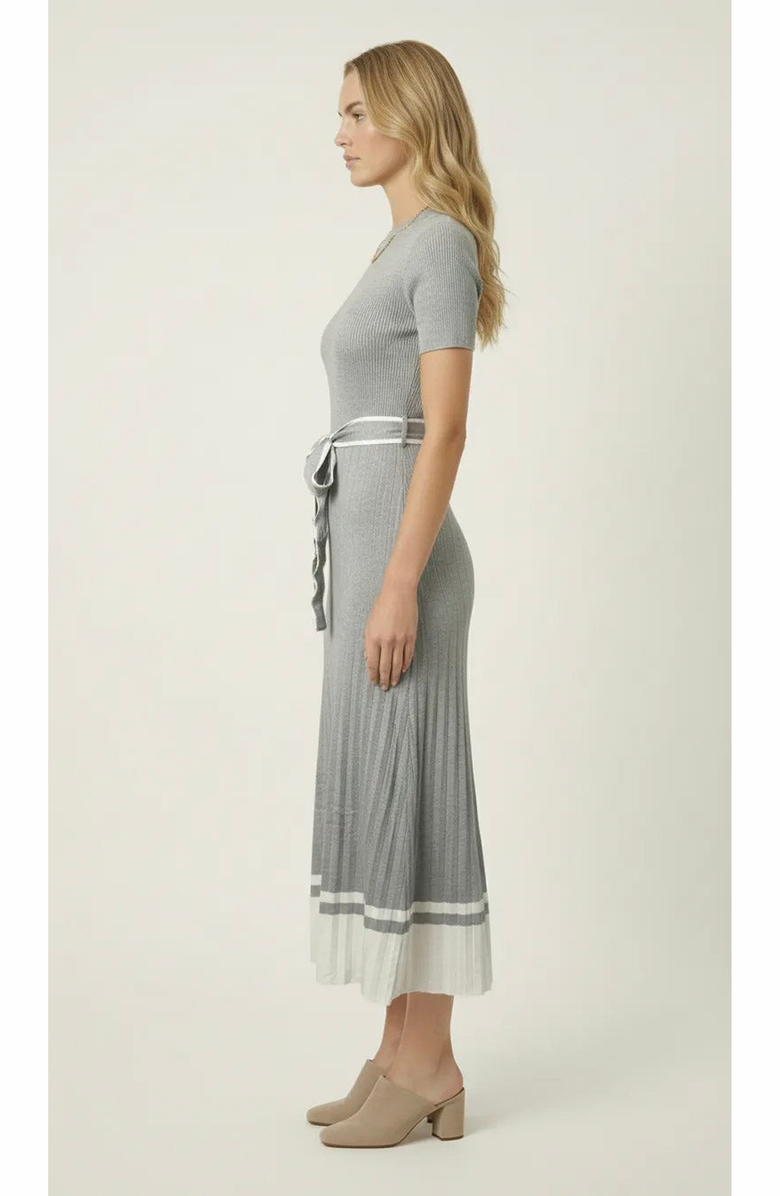 Modenaire Ribbed Knit Tie Waist Midi Dress, Alternate, color, Heather Grey