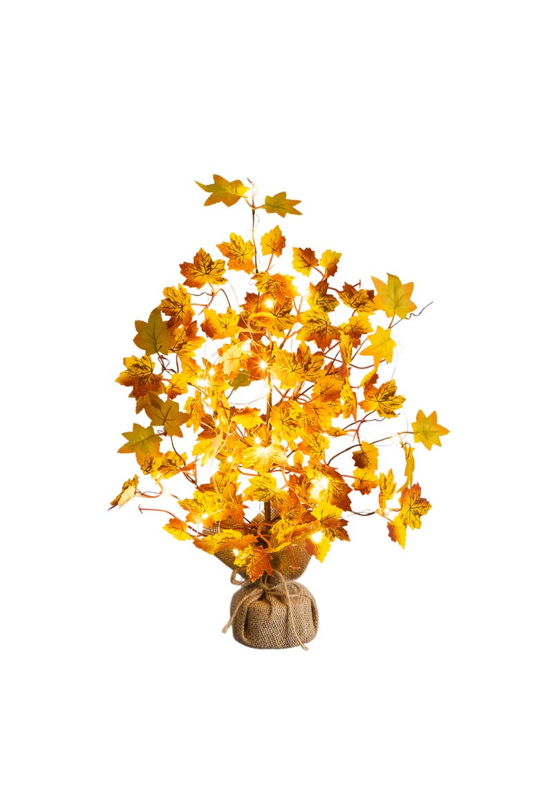18-in Pre-Lit Autumn Maple Artificial Fall Tree with 30 LED String Lights in Burlap Wrapped Base, Main, color, Yellow
