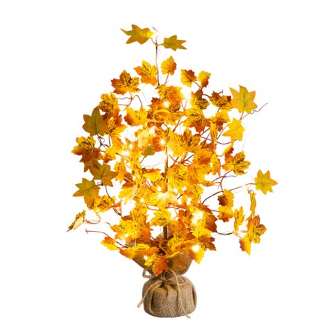 18-in Pre-Lit Autumn Maple Artificial Fall Tree with 30 LED String Lights in Burlap Wrapped Base