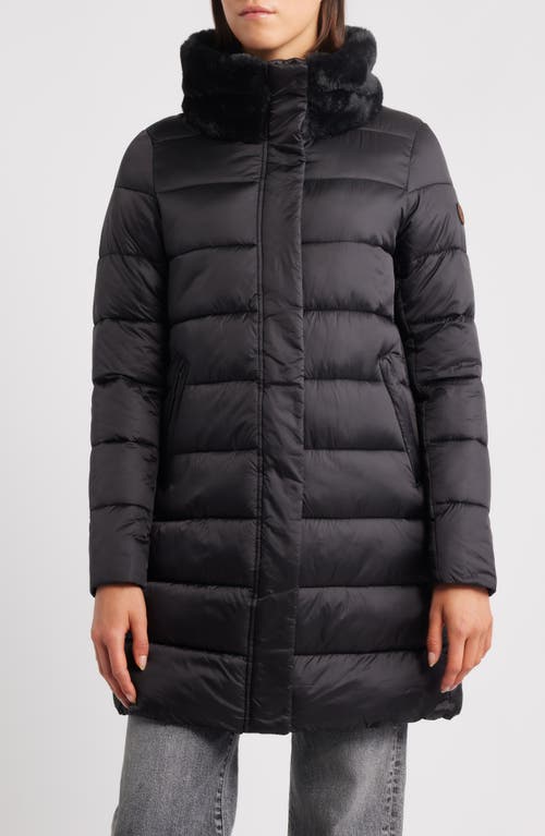 Save The Duck Dalea Faux Fur Collar Longline Puffer Jacket In Black