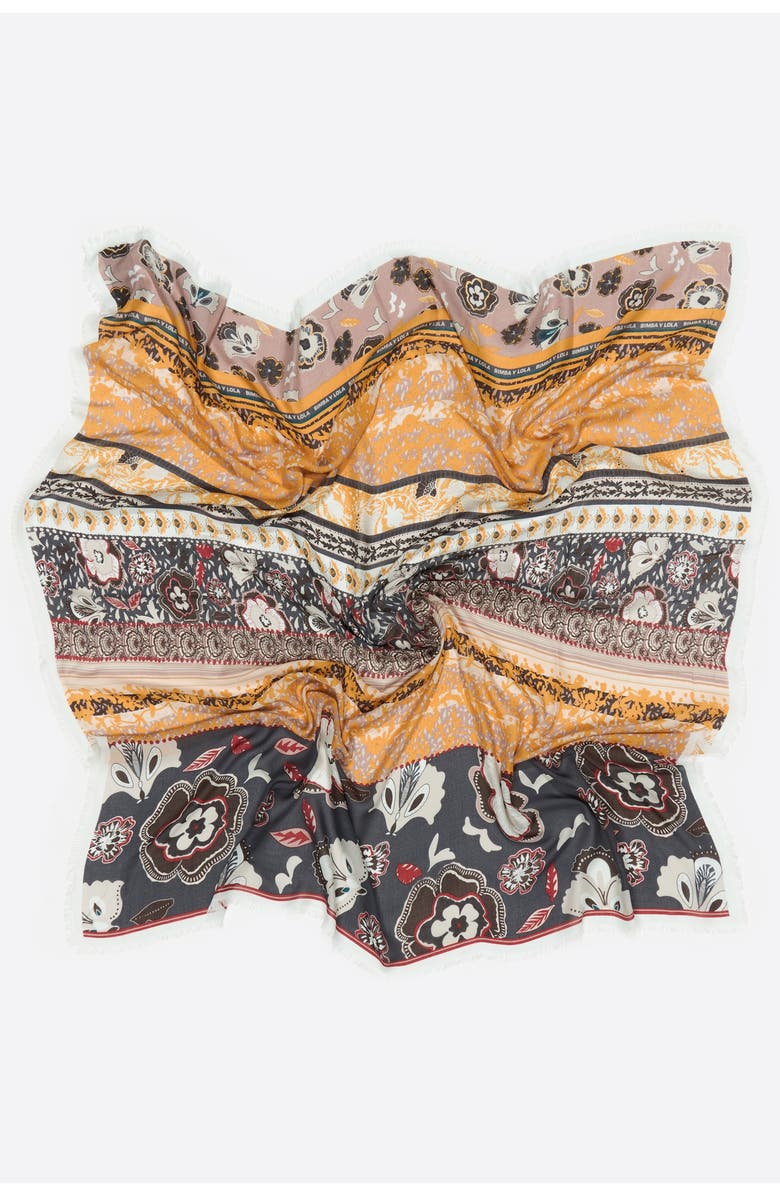 Bimba y Lola Graphite striped shawl with paisley and floral design, Alternate, color, Graphite