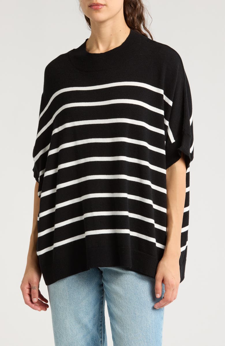 Bobeau Stripe Short Sleeve Mock Neck Sweater, Main, color, Black/ Ivory