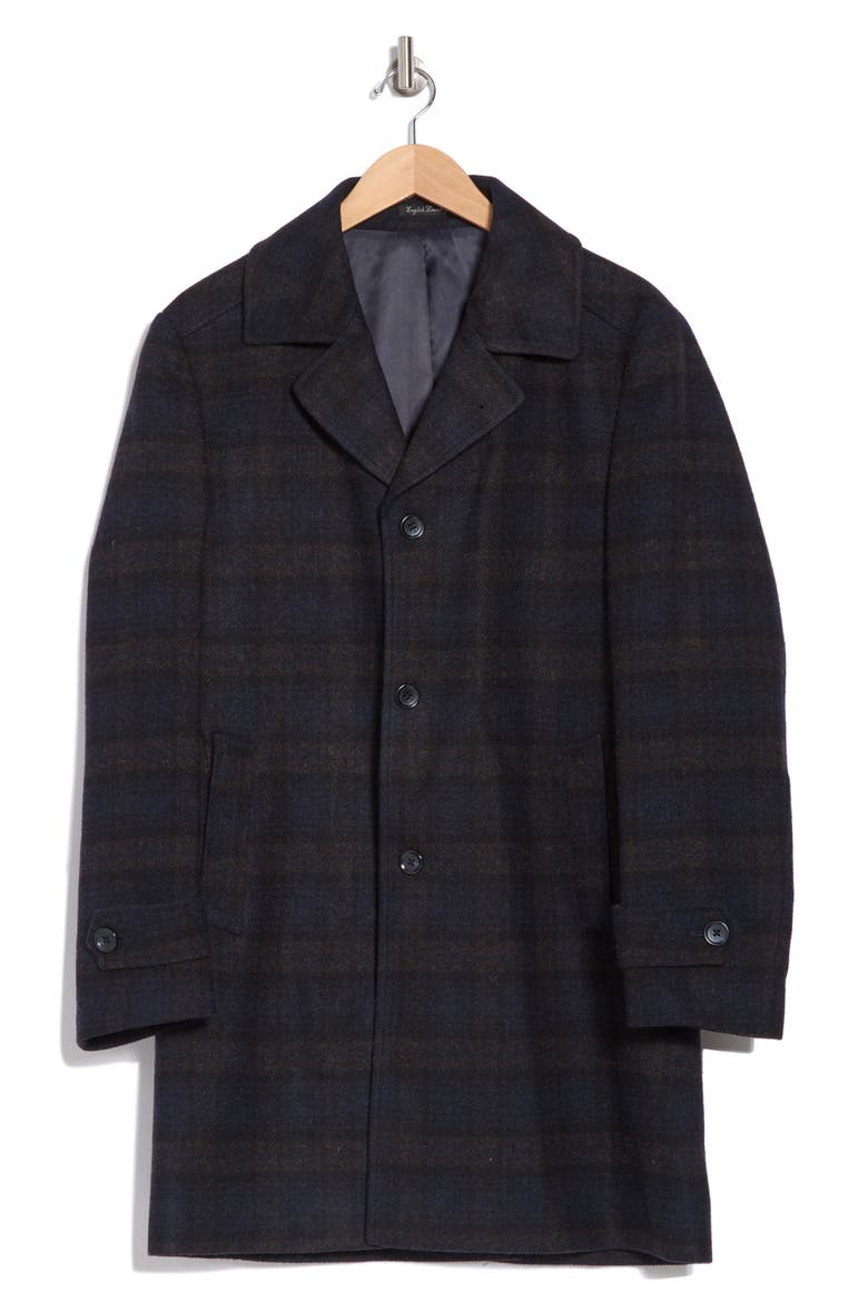 Plaid Wool Blend Overcoat, Alternate, color, NAVY
