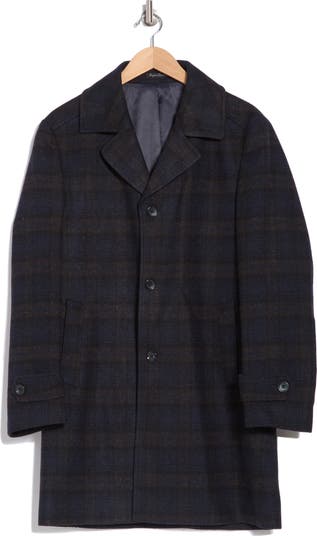 Plaid Wool Blend Overcoat