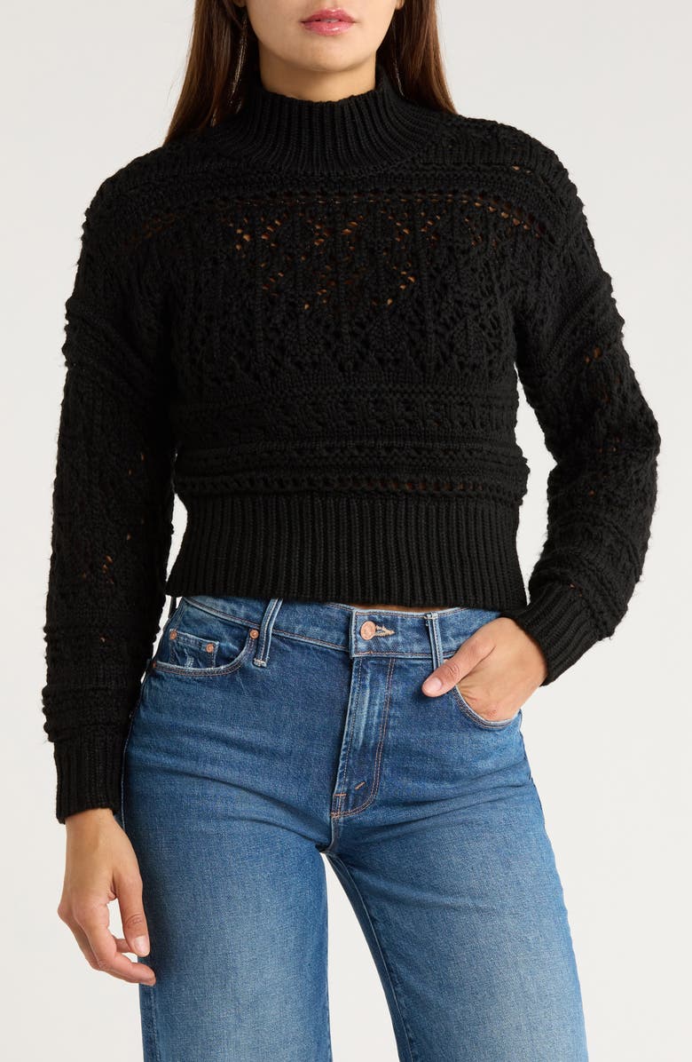 Muse Open Knit Mock Neck Sweater, Main, color, Black