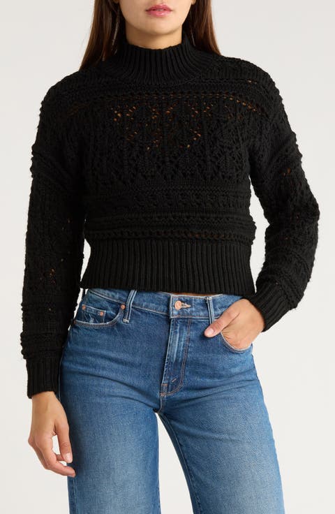 Open Knit Mock Neck Sweater