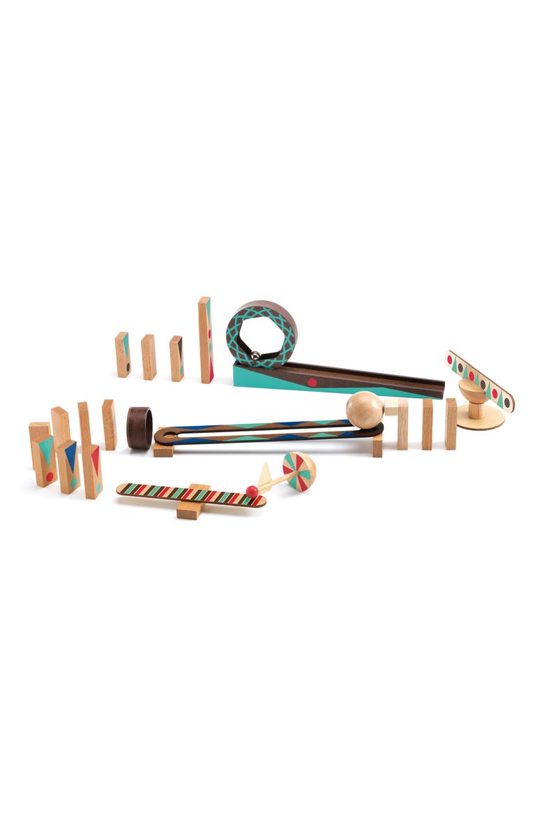 Zig N Go 29-Piece Chain Reaction Wooden Building Game, Alternate, color, MULTI