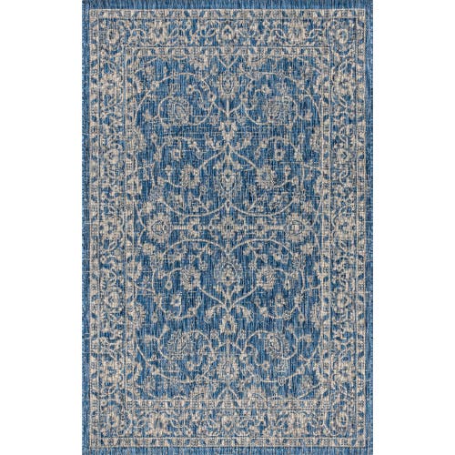 Jonathan Y Palazzo Vine And Border Textured Weave Indoor/outdoor Area Rug In Navy/gray
