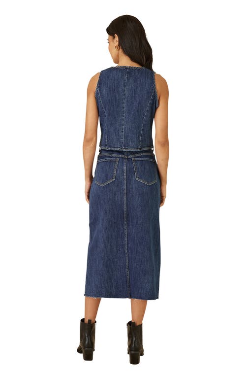 Yumi Button Up Denim Stretch Waistcoat In Blue