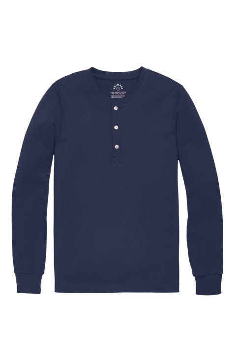 Unisex Fit Organic Long Sleeve Henley Pj Top