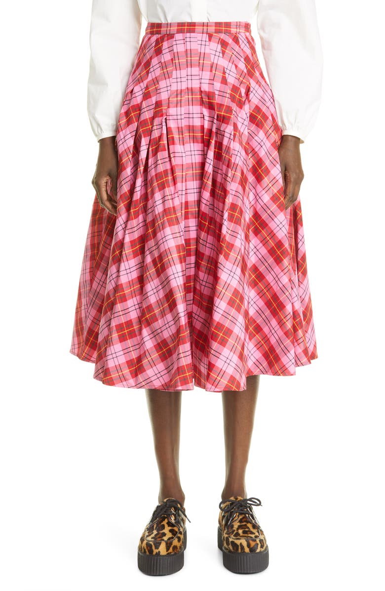 Molly Goddard Henri Tartan Pleated Skirt, Main, color, Pink/ Red