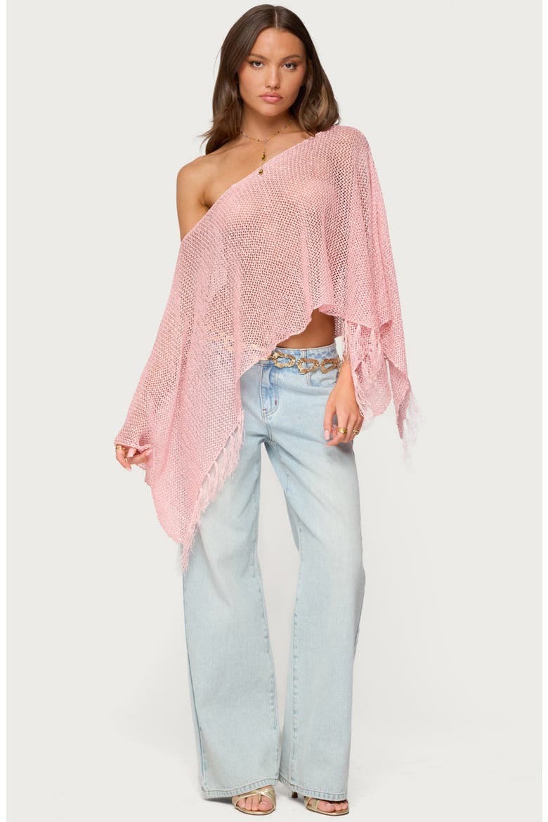 Sequin Fringe Poncho, Alternate, color, PINK