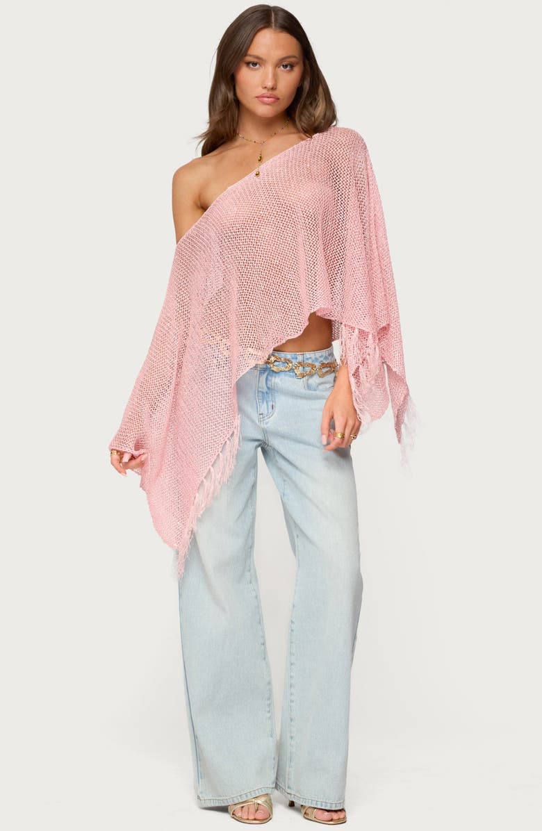 EDIKTED Sequin Fringe Poncho, Alternate, color, Pink