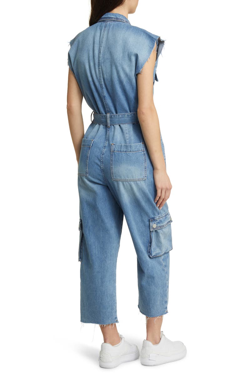BLANKNYC Sleeveless Denim Cargo Jumpsuit, Alternate, color, 