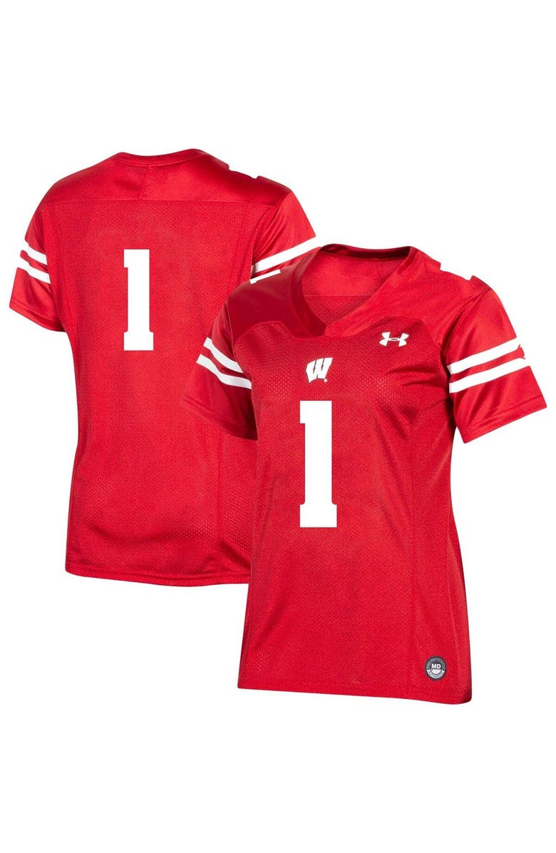 Under Armour Women's Under Armour #1 Red Wisconsin Badgers Team Replica Football Jersey, Main, color, 