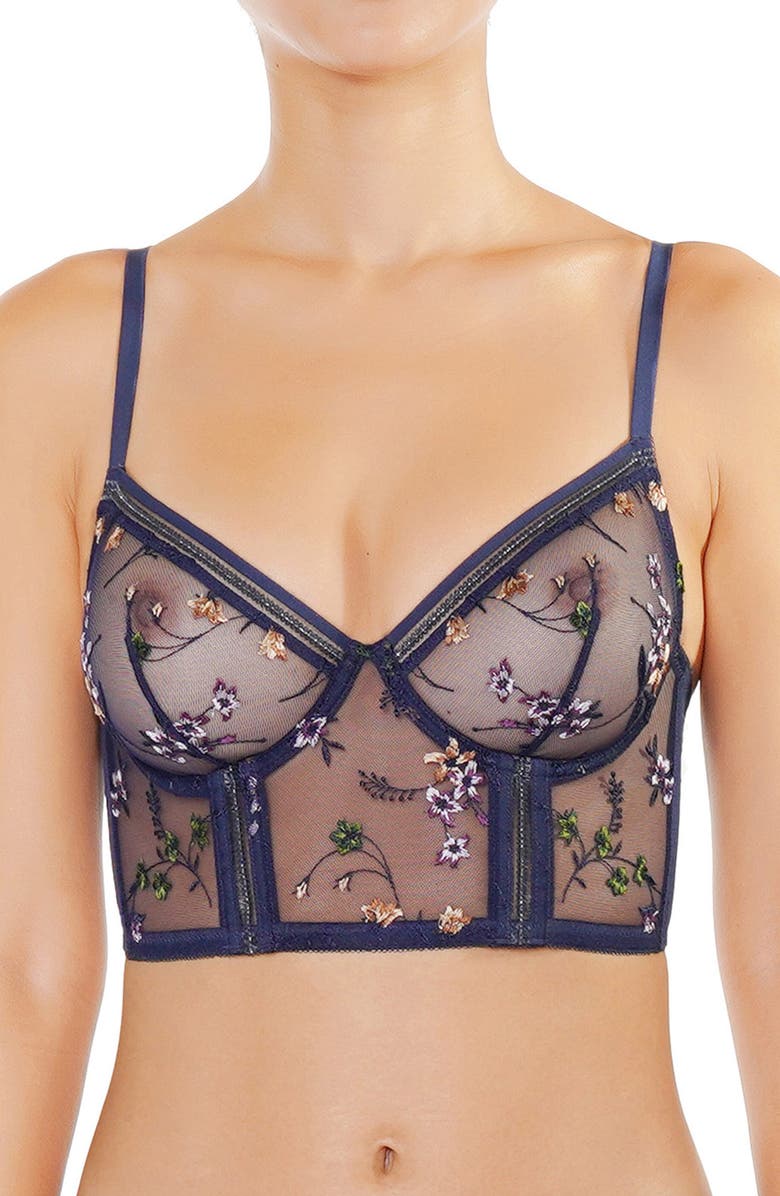 Huit Insouciante Embroidered Demi Bustier, Main, color, Marine