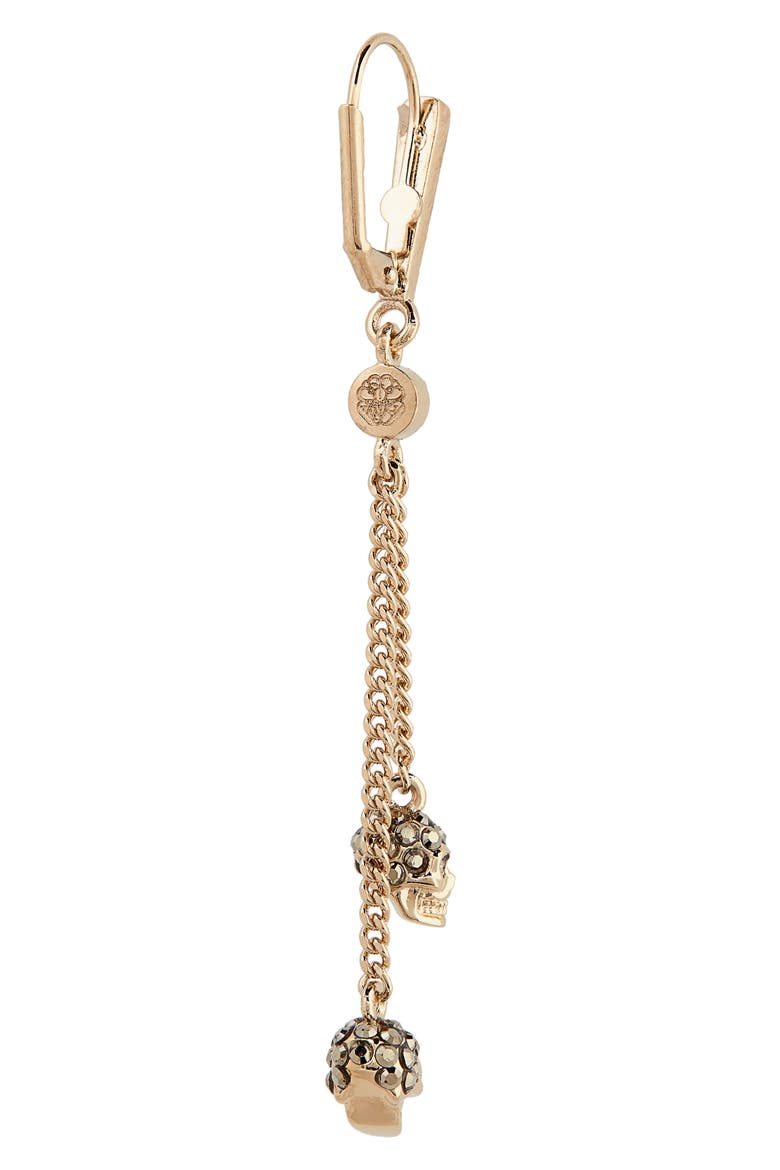 Alexander McQueen Double Skull Drop Earrings, Alternate, color, GOLD