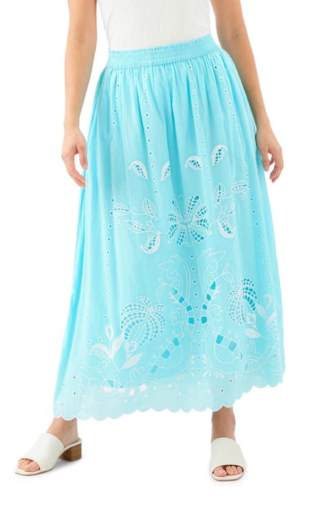Embroidered Eyelet Cotton Midi Skirt (Regular & Petite)