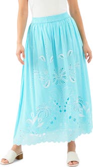 Karen Kane Embroidered Eyelet Cotton Midi Skirt