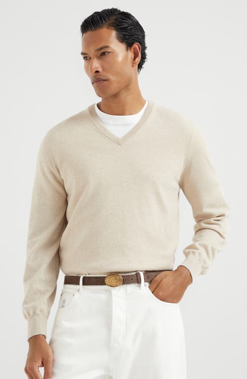 Brunello Cucinelli Cashmere V-neck Sweater In Buff