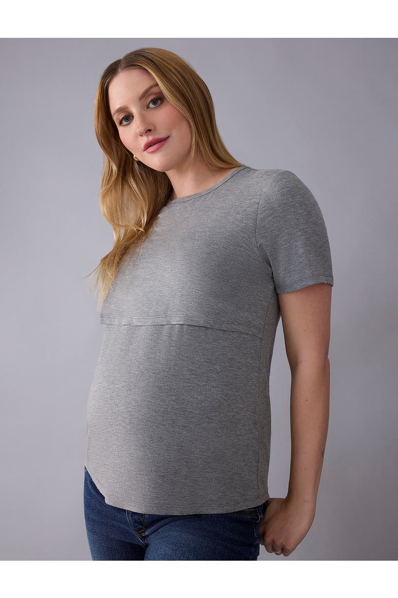 Crewneck Short Sleeve Nursing Tee, Alternate, color, Heather Grey