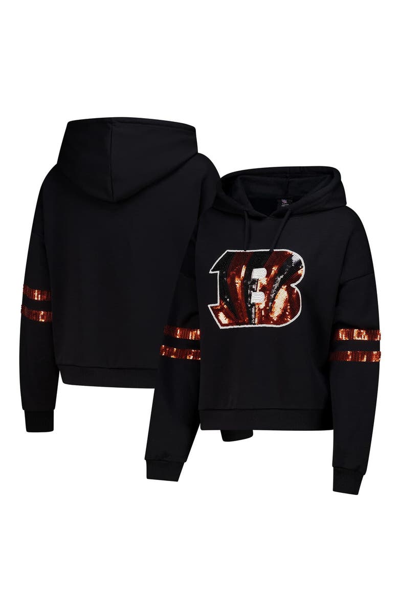 CUCE Women's Cuce Black Cincinnati Bengals Cropped Sequins Pullover Hoodie, Alternate, color, Black