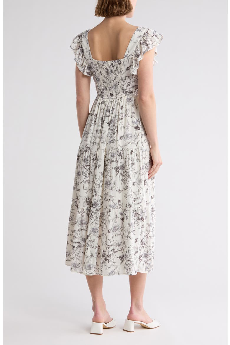 Smocked Bow Detail Midi Dress, Alternate, color, BLACK MULTI