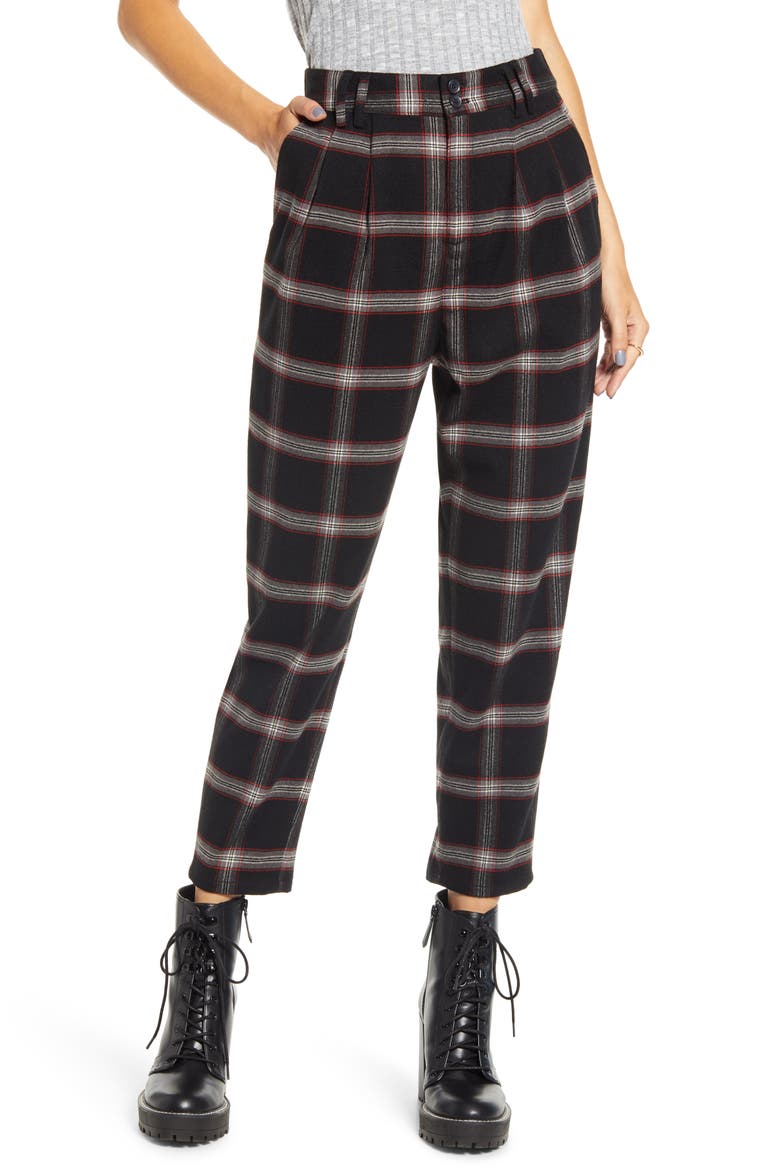 x Claudia Sulewski Plaid Menswear Crop Pants, Main, color, DNU-BLACK RED SHANNON PLAID
