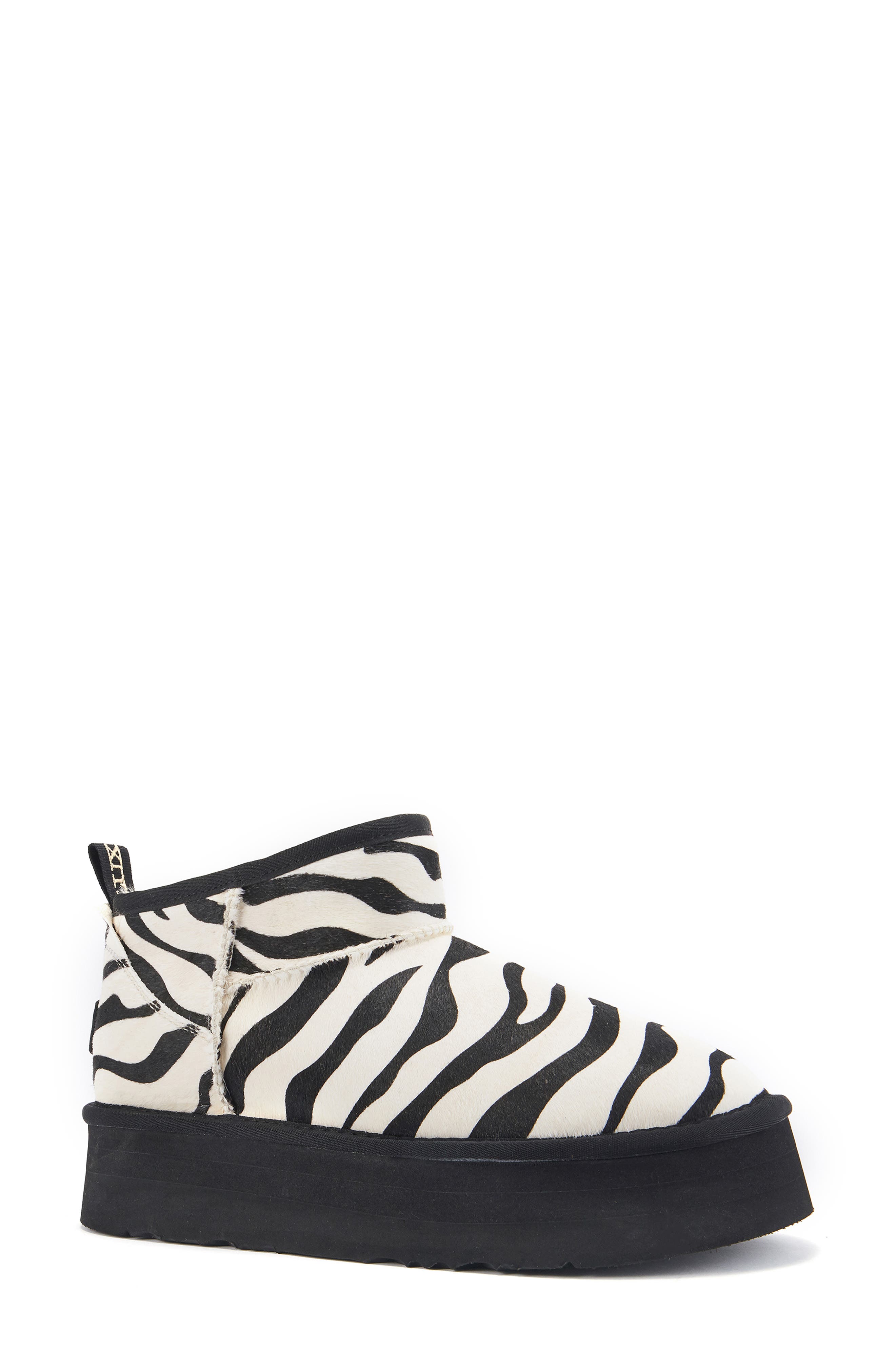 Australia Luxe Collective Cosy Genuine Shearling Zebra Ultra Platform Bootie, Main, color, Zebra Mono