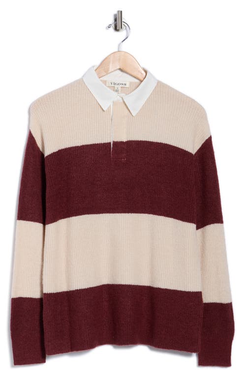 Vigoss Stripe Rugby Polo Sweater In White