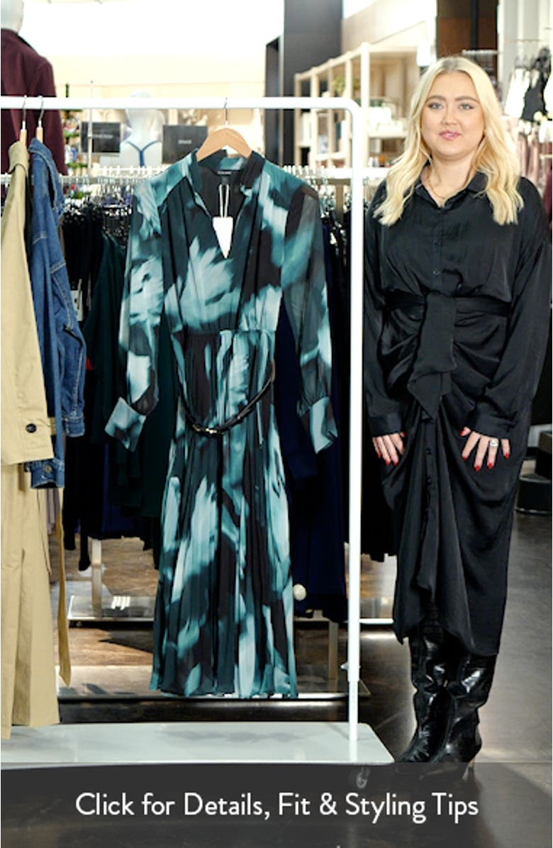 Skyla Abstract Print Long Sleeve Pleated Midi Dress, sales video thumbnail