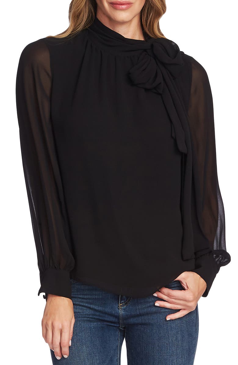 Vince Camuto Tie Neck Long Sleeve Chiffon Blouse, Main, color,
