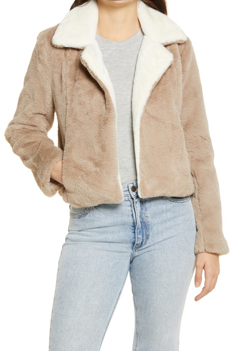 Feel the Love Faux Fur Jacket, Main, color, TAUPE / WHITE