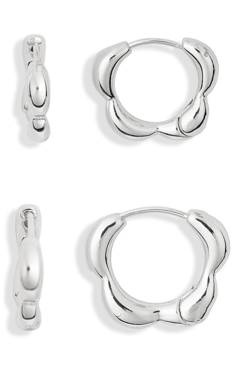 2-Pack Floral Hoop Earrings, Main, color, SILVER