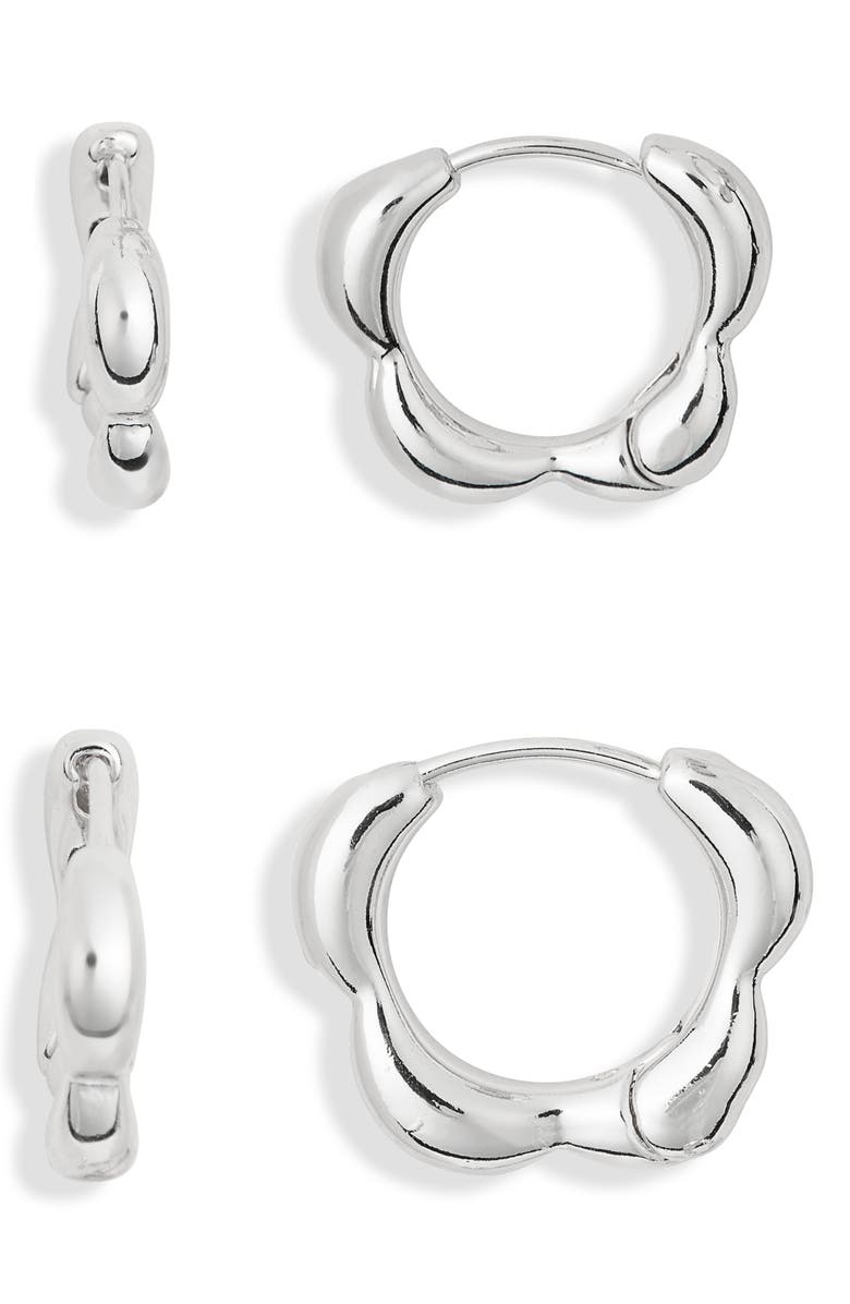 Leith 2-Pack Floral Hoop Earrings, Main, color, Silver