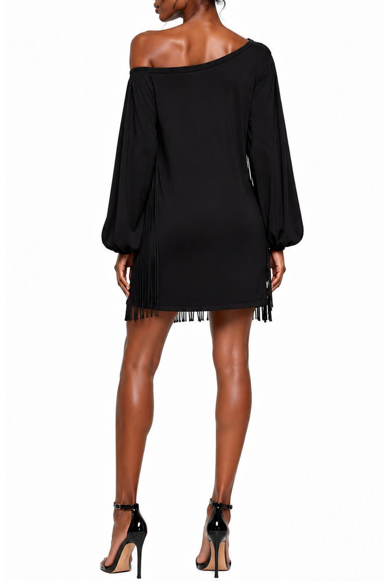 Off the Shoulder Fringe Minidress, Alternate, color, BLACK