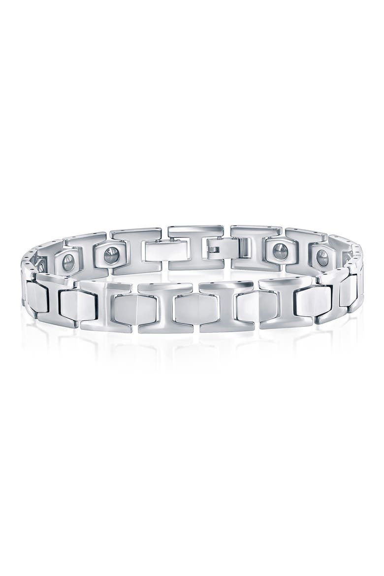 Men's Polished Magnetic Bracelet, Main, color, SILVER