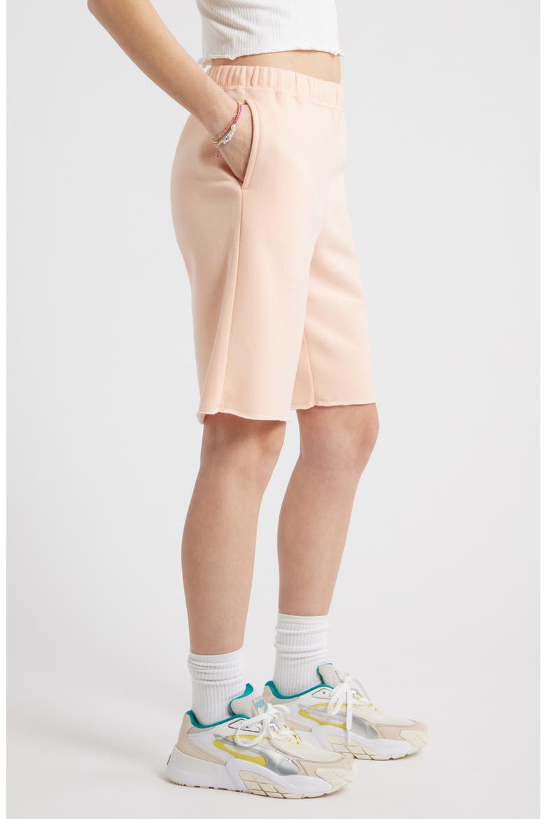 Long Fleece Sweat Shorts, Alternate, color, CORAL MORNING