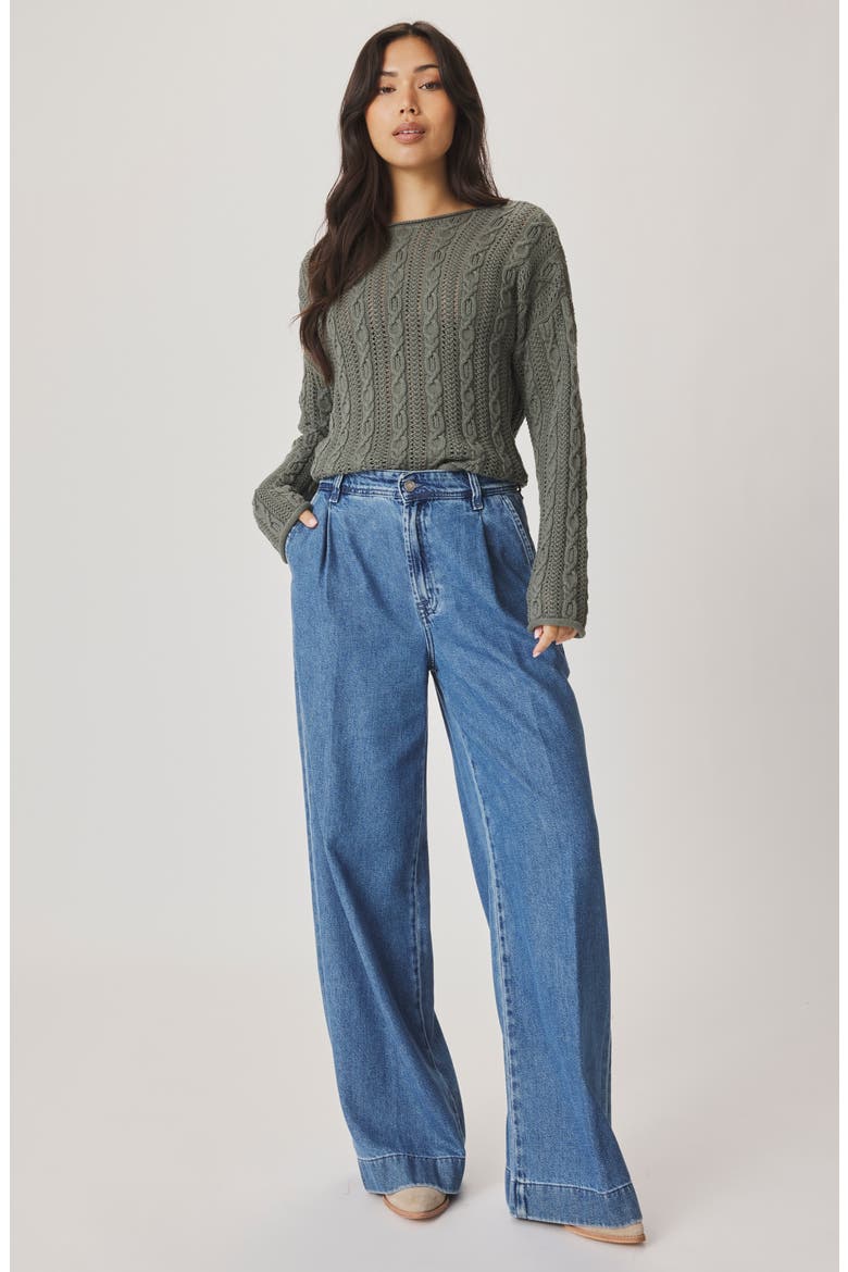 Brennan Cable Knit Cotton Sweater, Alternate, color, SOFT GREEN