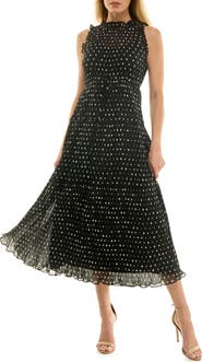 Socialite Polka Dot Sleeveless Pleated Chiffon Dress