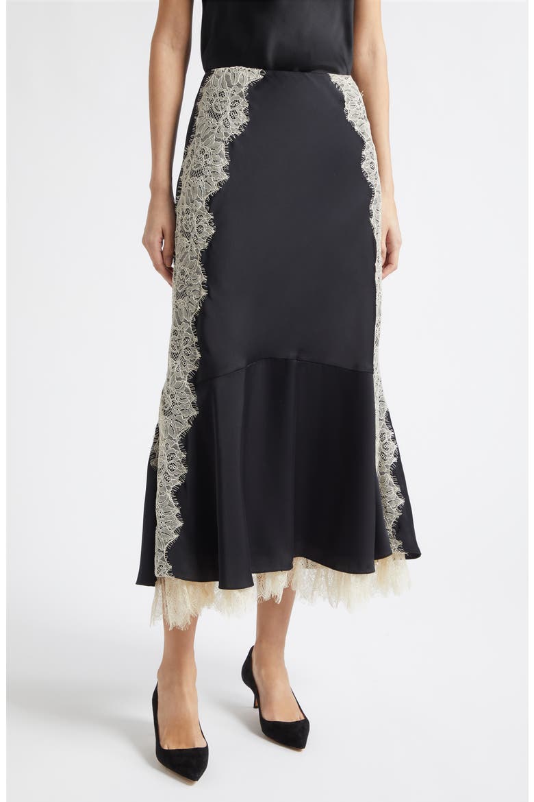 Esme Satin Liore Skirt, Main, color, BLACK/ GARDENIA